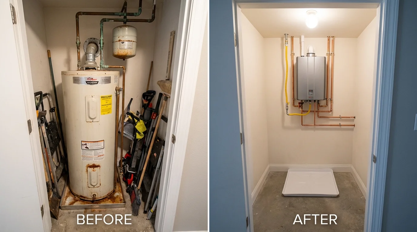 Tank water heater versus wall-mounted tankless unit comparison for Woodville, TX homeowners